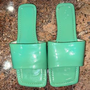 sleek shiny and cute green mini heal sandals